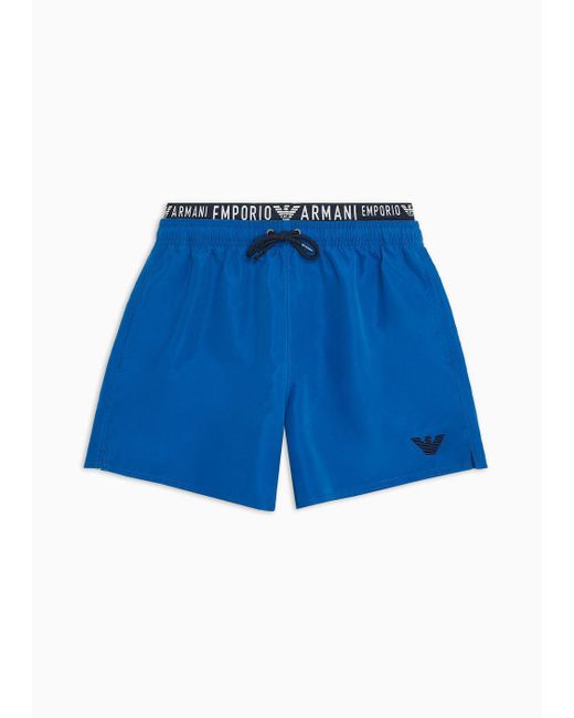 Emporio Armani Blue Asv Recycled-fabric Swim Shorts With Logoband for men
