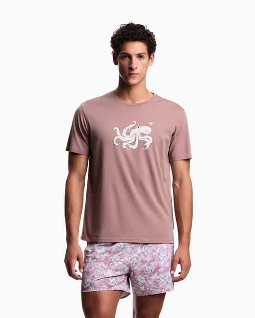 Emporio Armani Pink Sea Animals Jersey Beachwear T-Shirt for men