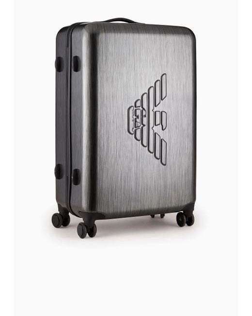 Emporio Armani Black Abs Large Trolley Suitcase With Oversized, Embossed Eagle for men