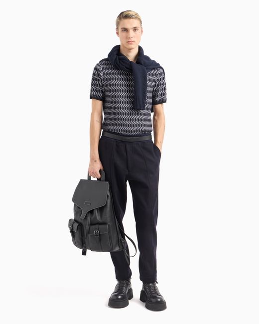 Emporio Armani Blue Icon Virgin-Wool Crew-Neck Jumper With Two-Tone Op-Art Jacquard Motif for men