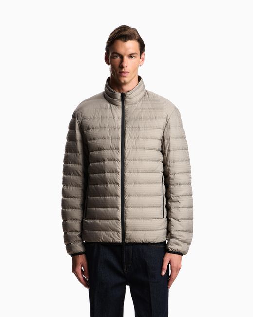 Emporio Armani Gray Quilted Down Jacket With All-Over Jacquard Logo Essential for men
