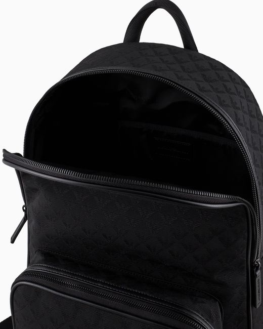 Sac À Dos En Nylon Jacquard Avec Aigle All Over Emporio Armani pour homme en coloris Black