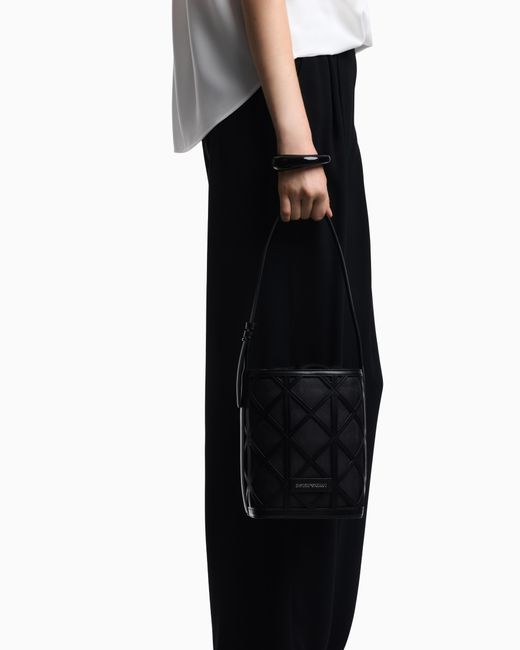 Emporio Armani Black Leather And Mesh Bucket Bag