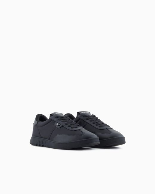 Emporio Armani Blue Nylon Sneakers With Leather Details for men