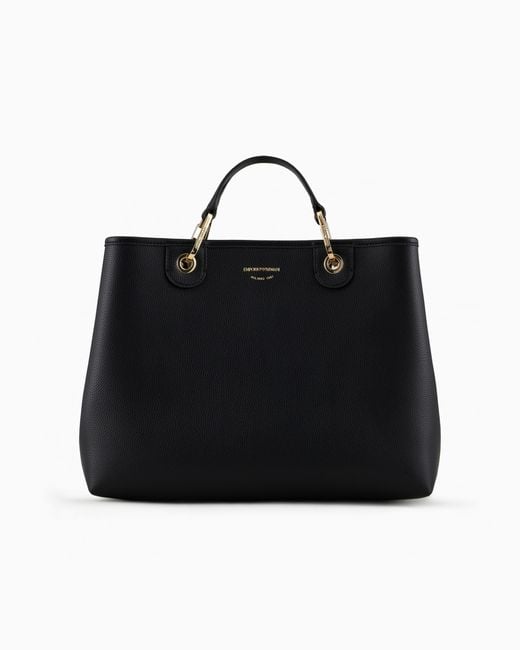 Emporio Armani Black Medium Myea Shopper Bag With Deer Print
