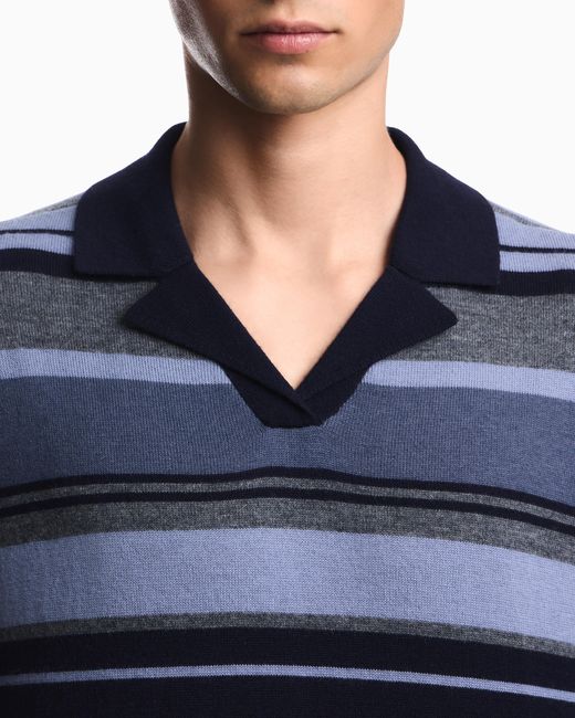 Emporio Armani Blue Knitted Polo Shirts for men