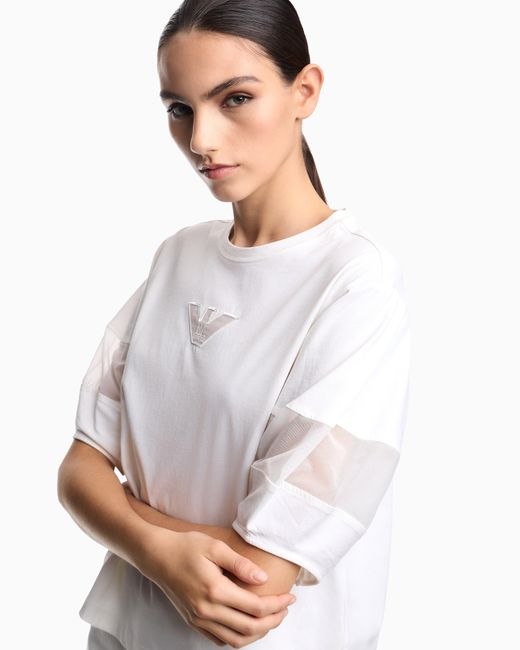 Emporio Armani White Supima Jersey T-Shirt With Mesh Insert