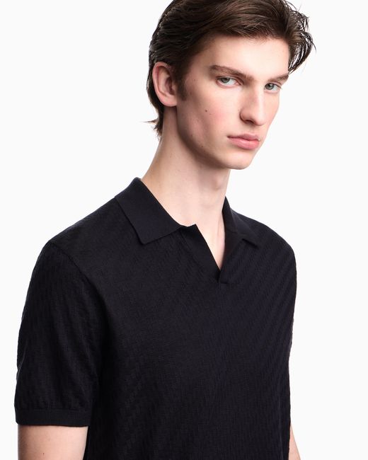 Emporio Armani Black Lyocell-Blend Polo-Collar Link Stitch And Plain Knit Jumper for men