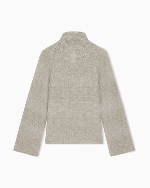 Emporio Armani White High-Neck Plain And Reverse Knit Sweater