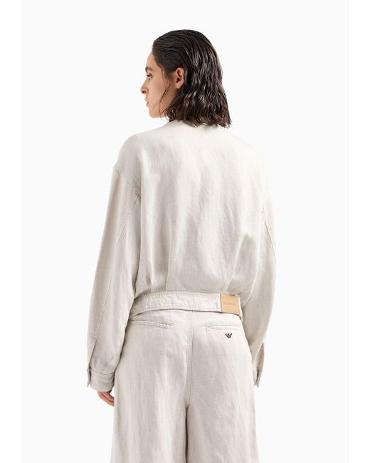Emporio Armani White Asv Garment-dyed Denim-effect Linen And Lyocell Blend Blouson