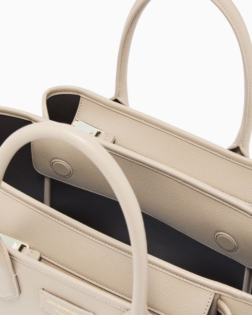 Emporio Armani White Medium Shopper Bag With Palmellato Finish