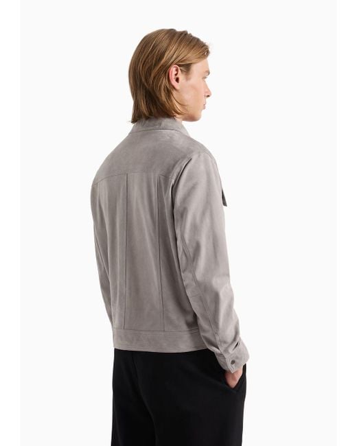 Emporio Armani Gray Goatskin Suede Shirt Jacket With Front Pockets for men