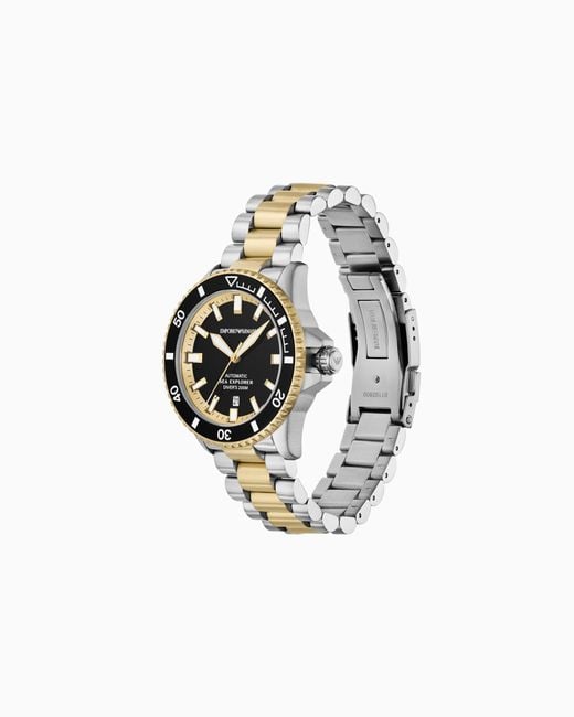 Emporio Armani White Sea Explorer Automatic Two-Tone Stainless Steel Watch for men