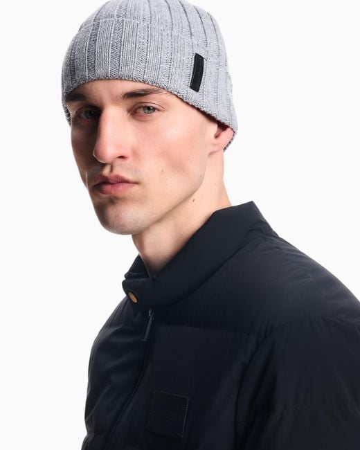 Bonnet En Mélange De Laine Et Cachemire En Maille Côtelée Emporio Armani pour homme en coloris Gray