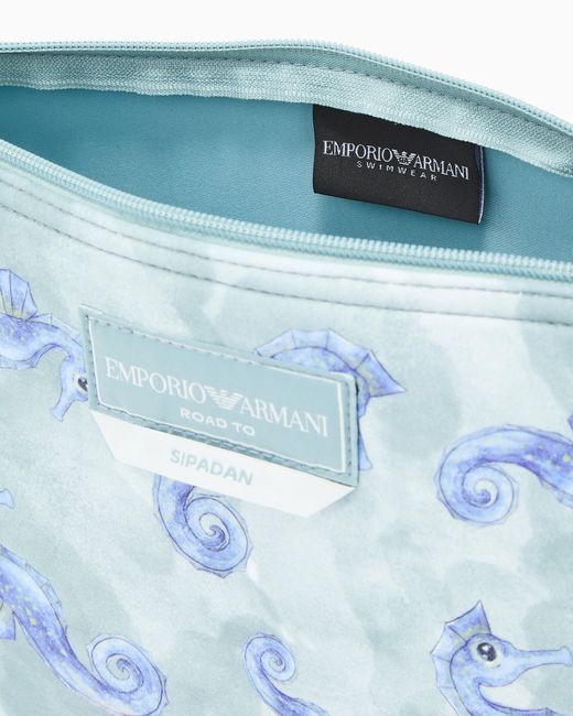 Emporio Armani Blue Sea Animals Print Beachwear Pouch