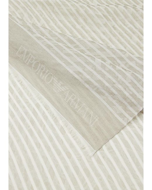 Emporio Armani White Stole In Striped, Brushed Fabric for men