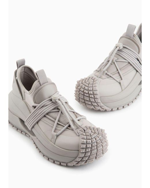 Emporio Armani White Nylon Sneakers With Scuba Details And Drawstring for men