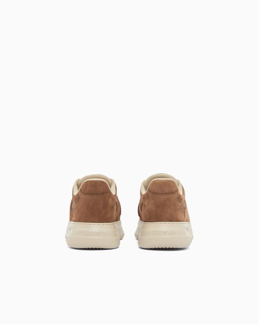 Emporio Armani White Suede Sneakers With Strap for men