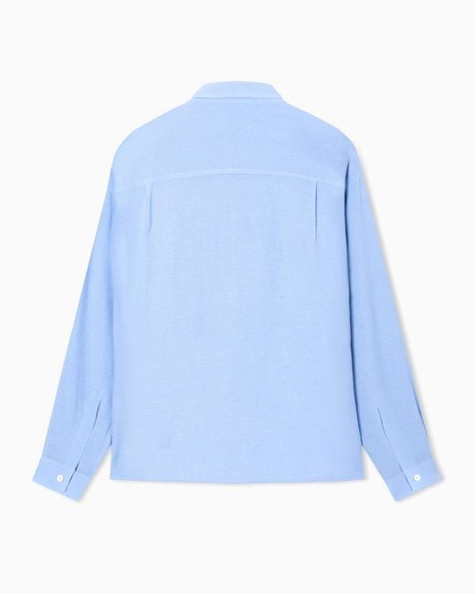 Emporio Armani Blue Denim-Effect Linen-Blend Shirt for men
