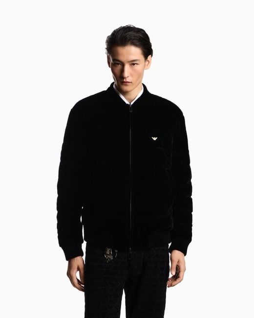 Emporio Armani Black Lunar New Year Reversible Velvet Down Jacket for men