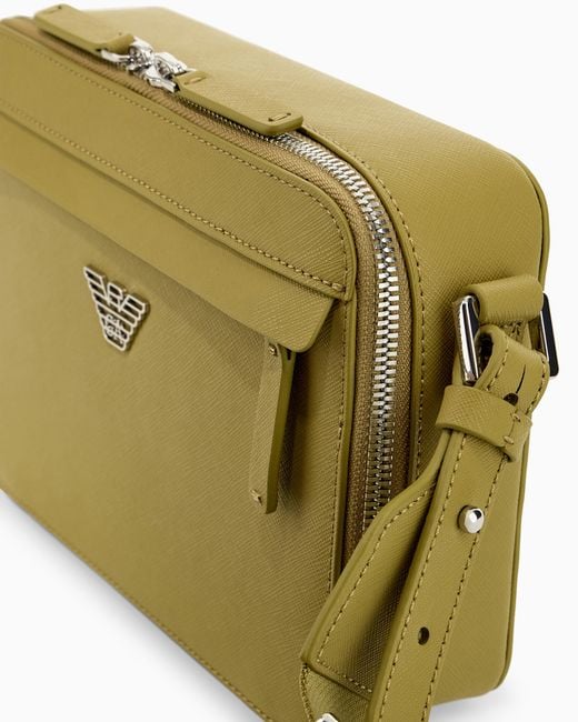 Emporio Armani Green Textured Crossbody Bag With A Front Pocket And A Metal Logo for men