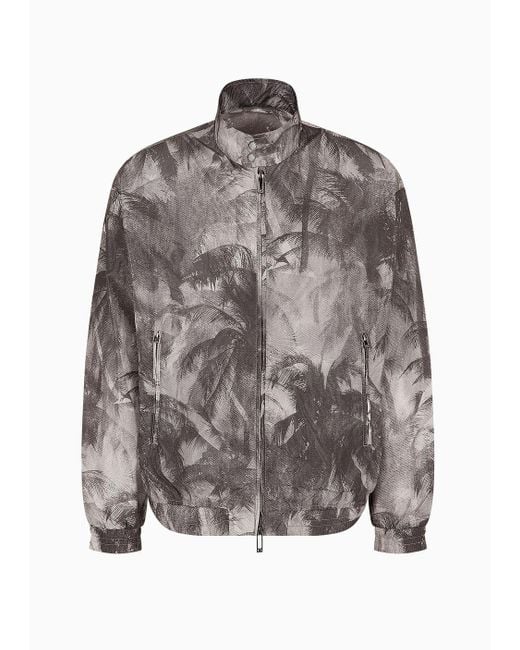 Emporio Armani Brown Nylon Zip-up Blouson With All-over Print for men