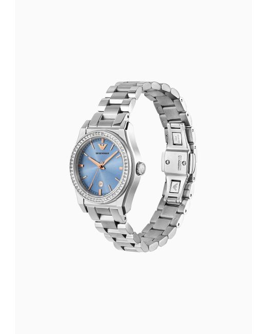 Reloj De Acero Inoxidable De Tres Agujas Con Fecha Emporio Armani de color Blue