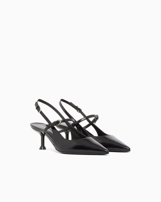 Emporio Armani White Shiny Polished Leather Slingback Court Shoes
