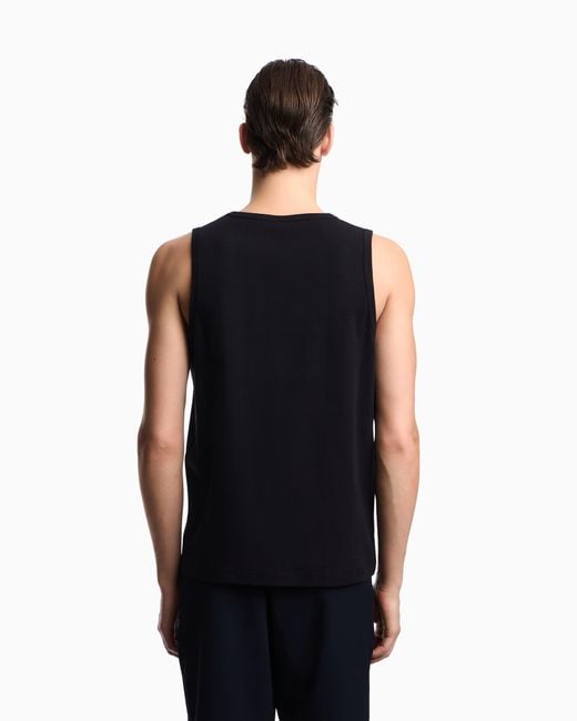 Emporio Armani Black Icon Interlock Jersey Tank Top With Embroidery for men