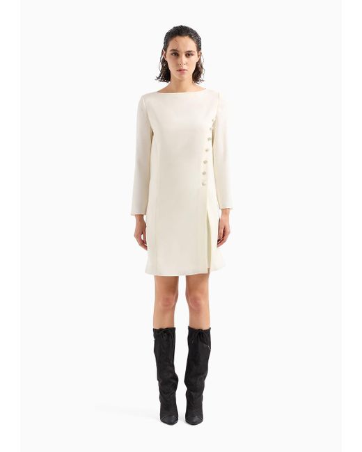 Emporio Armani White Technical Cady Tunic Dress With Satin Buttons