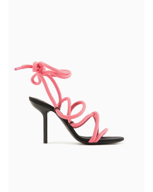 Emporio Armani Pink Sustainability Values Capsule Collection Stiletto-heeled Sandals With Recycled Fabric Ribbons