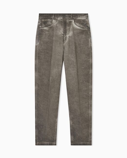Emporio Armani Gray J80 Baggy Twist-Fit, Dirty-Wash Garment-Dyed Stretch-Denim Jeans for men