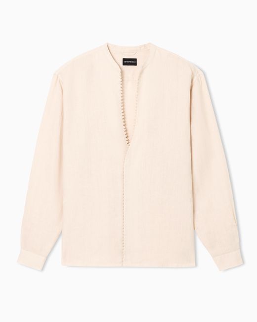 Emporio Armani Natural Garment-Dyed Pure Linen Shirt for men