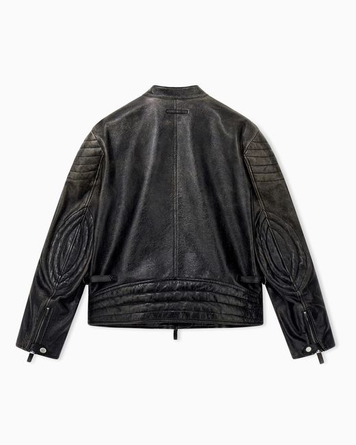 Emporio Armani Gray Shiny Leather Blouson With Quilted Shoulders And A Zip for men