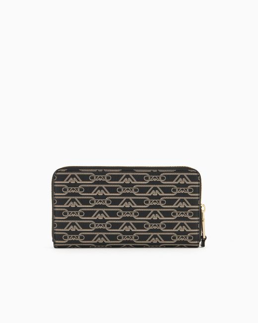 Emporio Armani Gray Zip-Around Wallet With All-Over Monogram Print