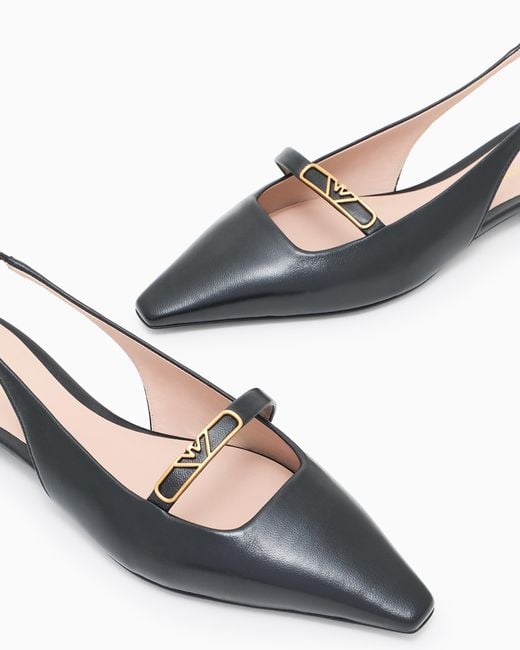 Emporio Armani White Nappa-Leather Slingback Ballerinas With Eagle Plate