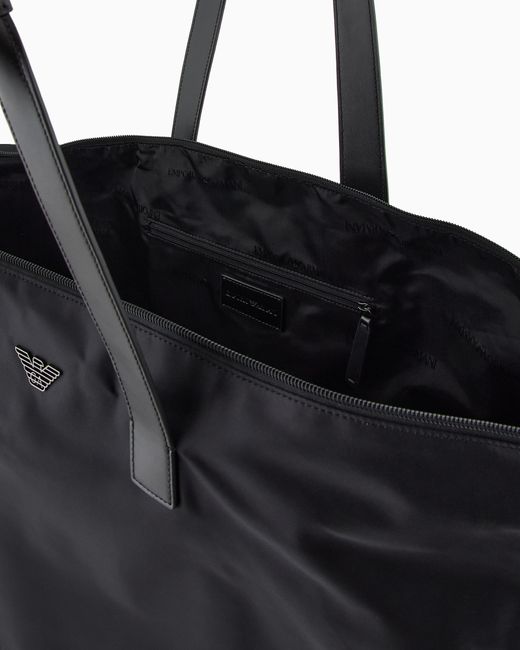 Emporio Armani Black Asv Large Recycled-Nylon Shopper Bag for men
