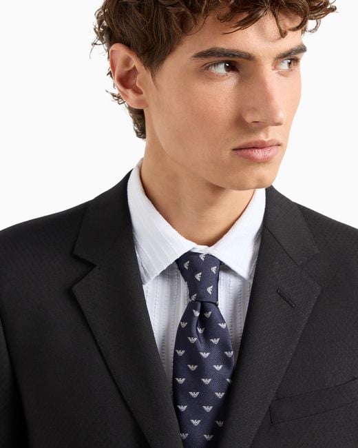 Emporio Armani Blue Pure Silk Tie With Jacquard All-Over Eagles for men
