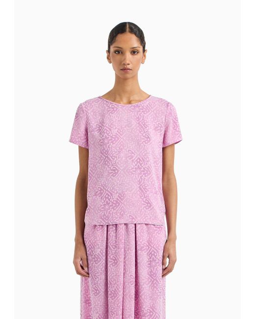 Emporio Armani Pink Short-sleeved Crépon-silk Blouse With Stencil Flower Print