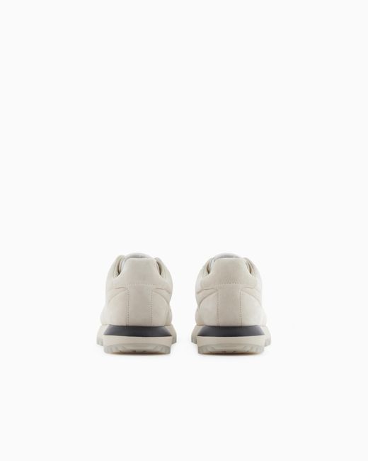 Emporio Armani White Suede Sneakers for men