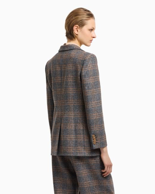 Emporio Armani Gray Icon Virgin-Wool Blend Single-Breasted Blazer With Check Motif