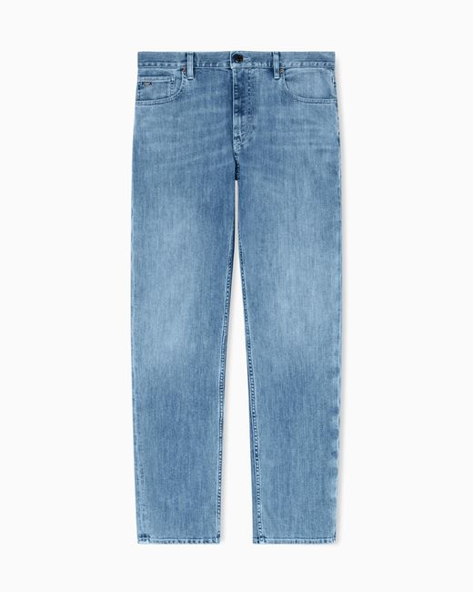 Emporio Armani Blue J76 Straight-Fit, Washed, 11.5-Oz Comfort-Denim Jeans for men