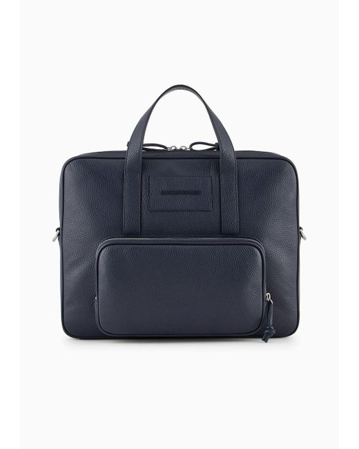 Emporio Armani Blue Business Bag In Tumbled Leather for men
