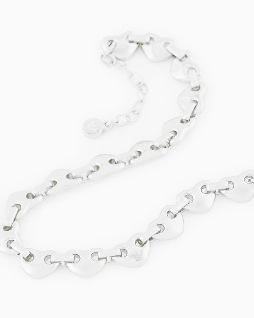 Emporio Armani White Tone Brass Heart Chain Necklace