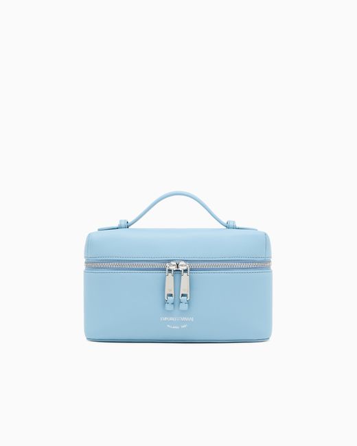 Emporio Armani Blue Nappa Leather Vanity Case With Shoulder Strap