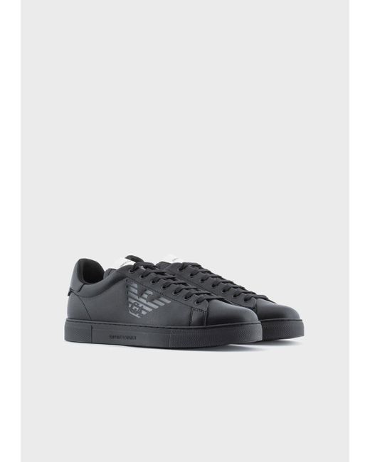 Emporio Armani Shiny Leather Sneakers With Oversized Eagle Logo in ...