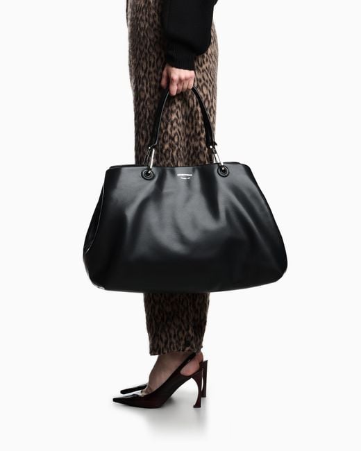 Emporio Armani Black Nappa Bag With Double Handle And Inner Zip Pouch