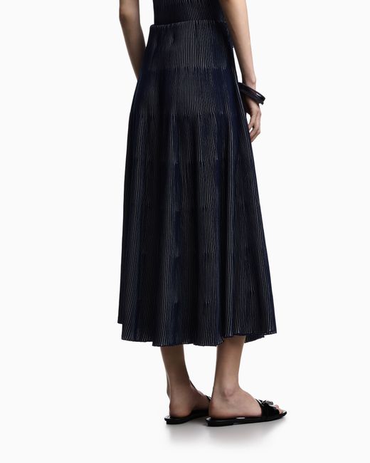 Emporio Armani Blue Long, Ribbed-Effect Skirt
