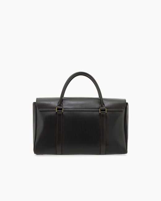 Emporio Armani Black Leather Briefcase With A Flap Closure And A Metal Clasp for men