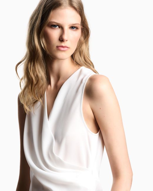 Emporio Armani White Top Mit Drapierung Aus Fließendem Crêpe